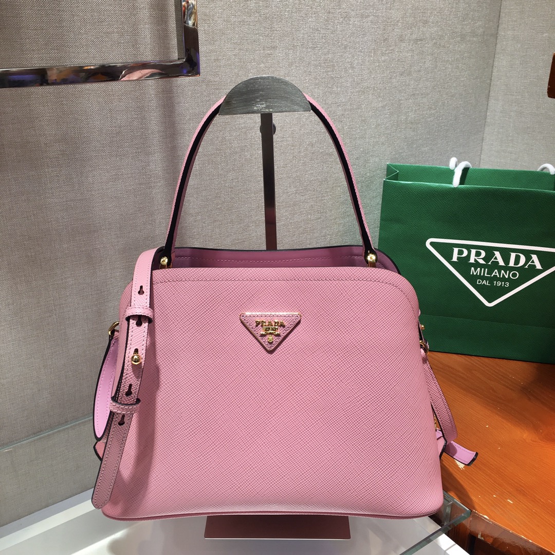 Prada Matinee Saffiano Leather Handbag Bag Tote Pink 1BA282